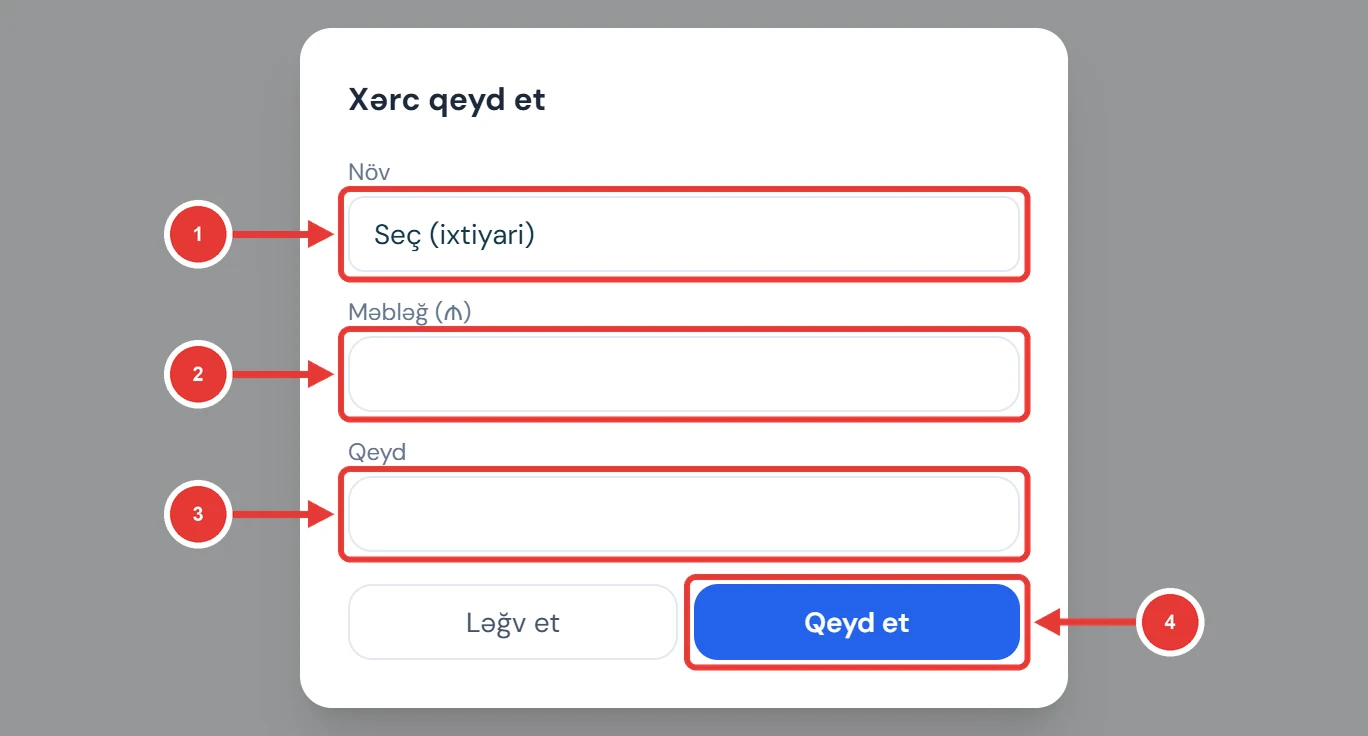 Xərc qeyd et pəncərəsi